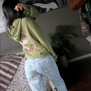 Wildfox Green logo hoodie sweatshirt pullover crew